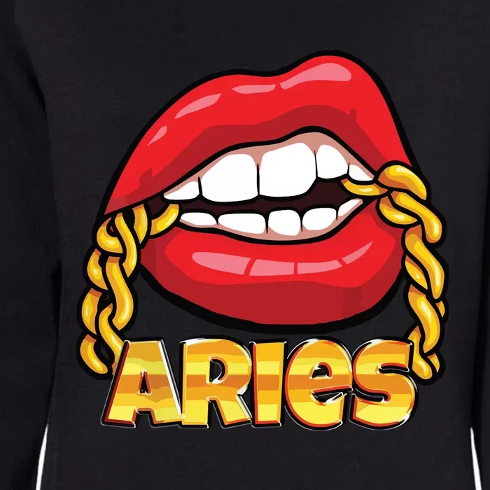 Juicy Lips Gold Chain Aries Zodiac Sign Womens California Wash Sweatshirt