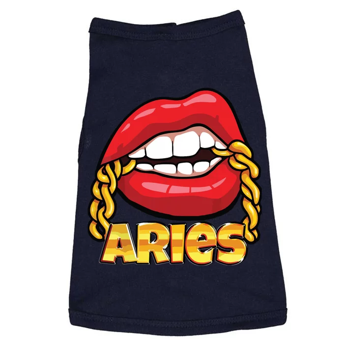 Juicy Lips Gold Chain Aries Zodiac Sign Doggie Tank