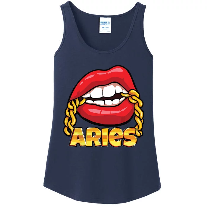 Juicy Lips Gold Chain Aries Zodiac Sign Ladies Essential Tank