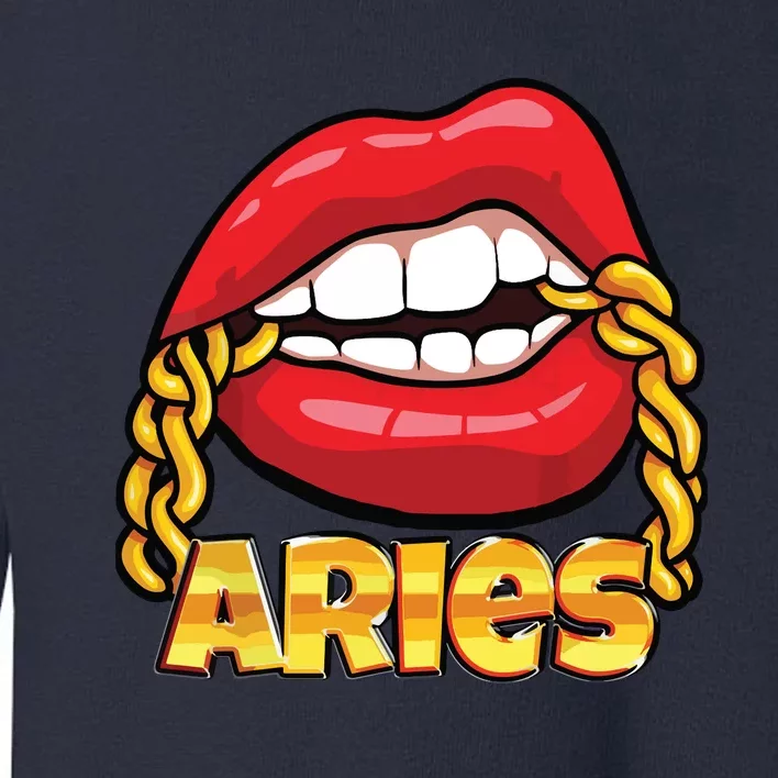 Juicy Lips Gold Chain Aries Zodiac Sign Toddler Sweatshirt