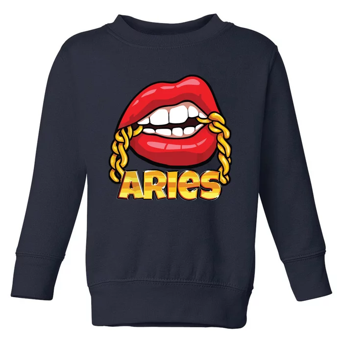 Juicy Lips Gold Chain Aries Zodiac Sign Toddler Sweatshirt