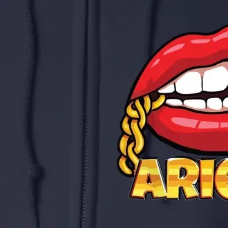 Juicy Lips Gold Chain Aries Zodiac Sign Full Zip Hoodie