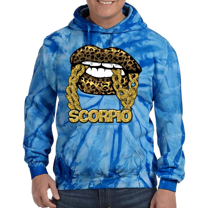 Juicy Lips Gold Chain Scorpio Zodiac Leopard Cute Gift Tie Dye Hoodie