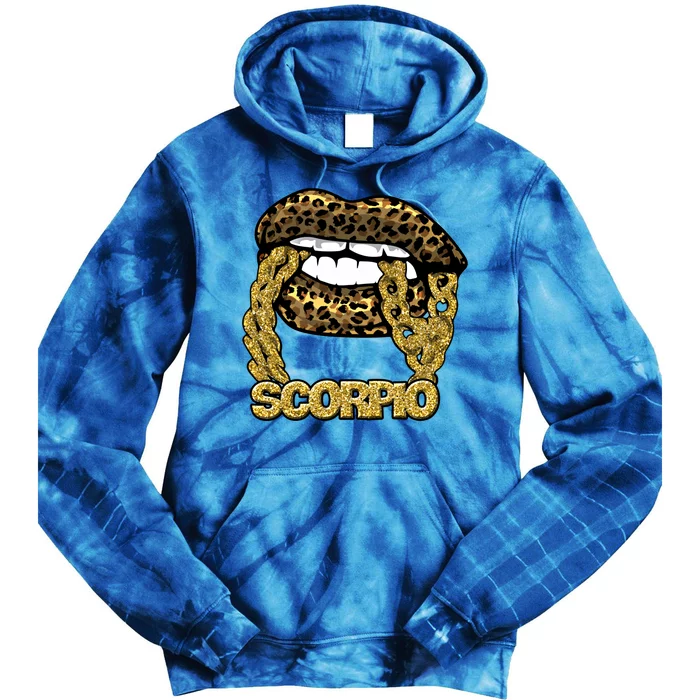 Juicy Lips Gold Chain Scorpio Zodiac Leopard Cute Gift Tie Dye Hoodie