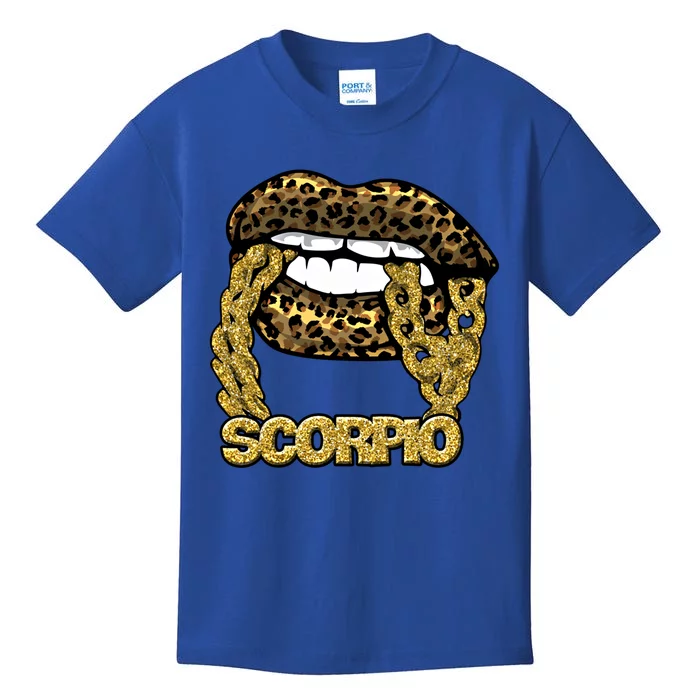 Juicy Lips Gold Chain Scorpio Zodiac Leopard Cute Gift Kids T-Shirt