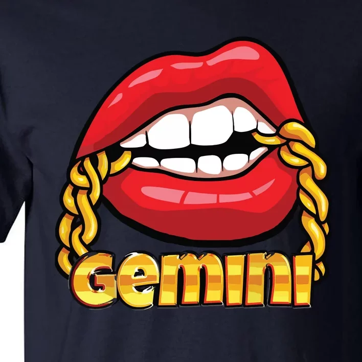 Juicy Lips Gold Chain Gemini Zodiac Sign Tall T-Shirt