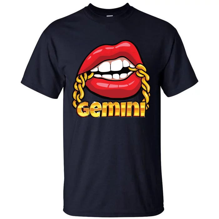 Juicy Lips Gold Chain Gemini Zodiac Sign Tall T-Shirt