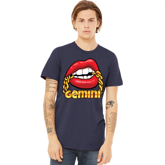 Juicy Lips Gold Chain Gemini Zodiac Sign Premium T-Shirt