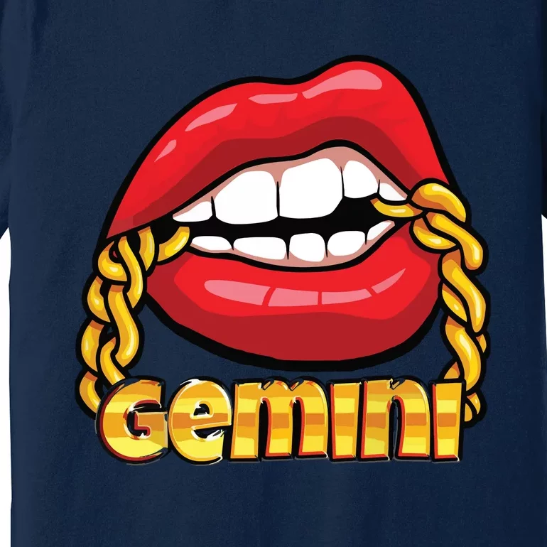 Juicy Lips Gold Chain Gemini Zodiac Sign Premium T-Shirt