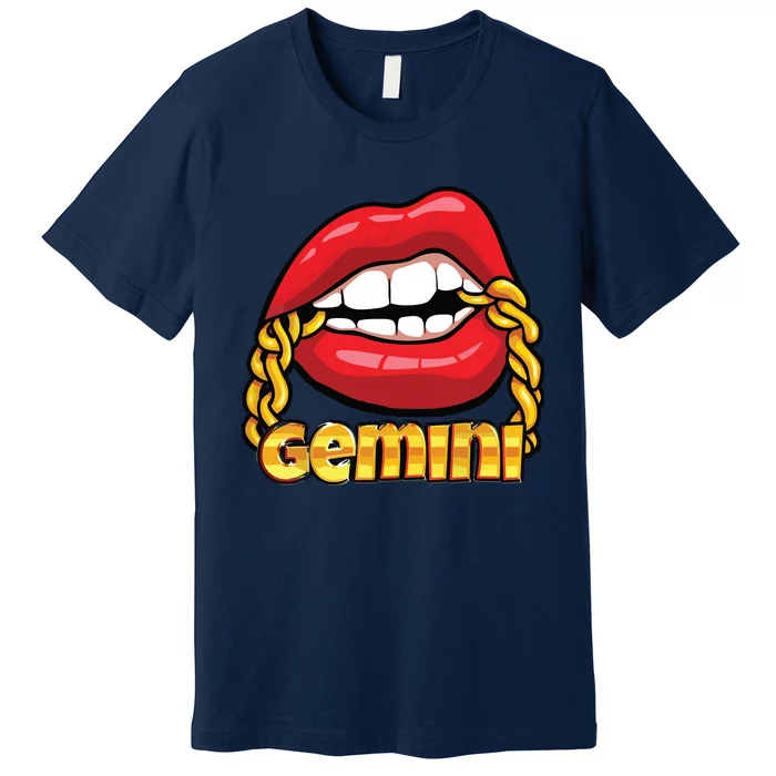 Juicy Lips Gold Chain Gemini Zodiac Sign Premium T-Shirt