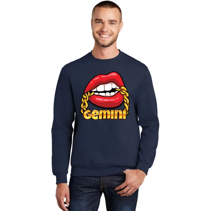 Juicy Lips Gold Chain Gemini Zodiac Sign Tall Sweatshirt