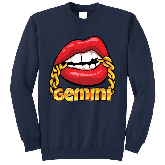 Juicy Lips Gold Chain Gemini Zodiac Sign Tall Sweatshirt