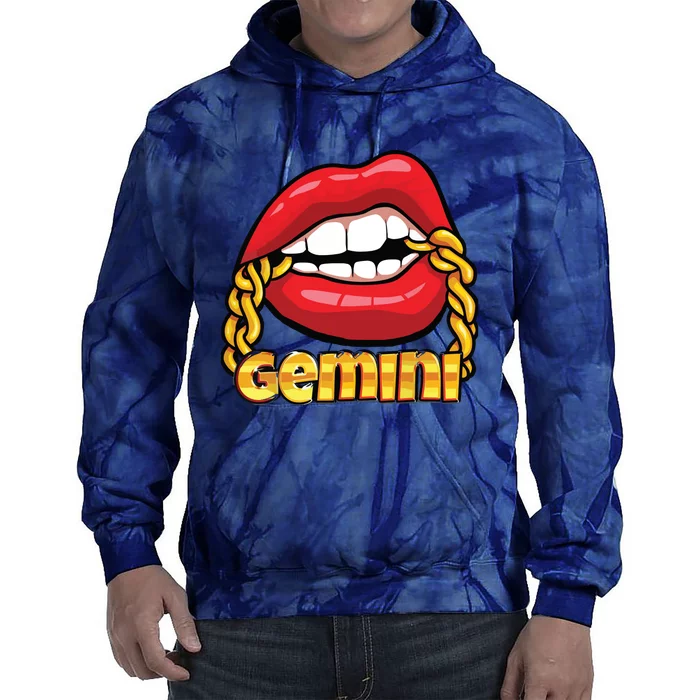 Juicy Lips Gold Chain Gemini Zodiac Sign Tie Dye Hoodie