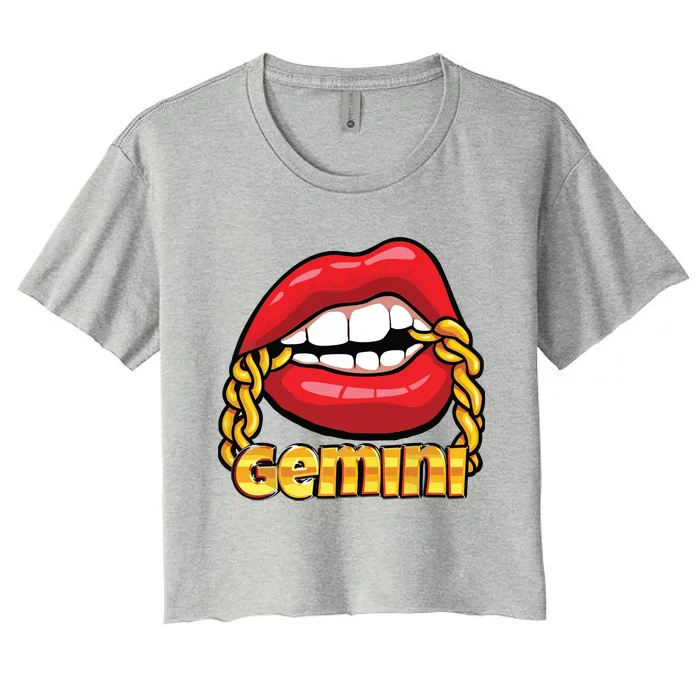 Juicy Lips Gold Chain Gemini Zodiac Sign Women's Crop Top Tee