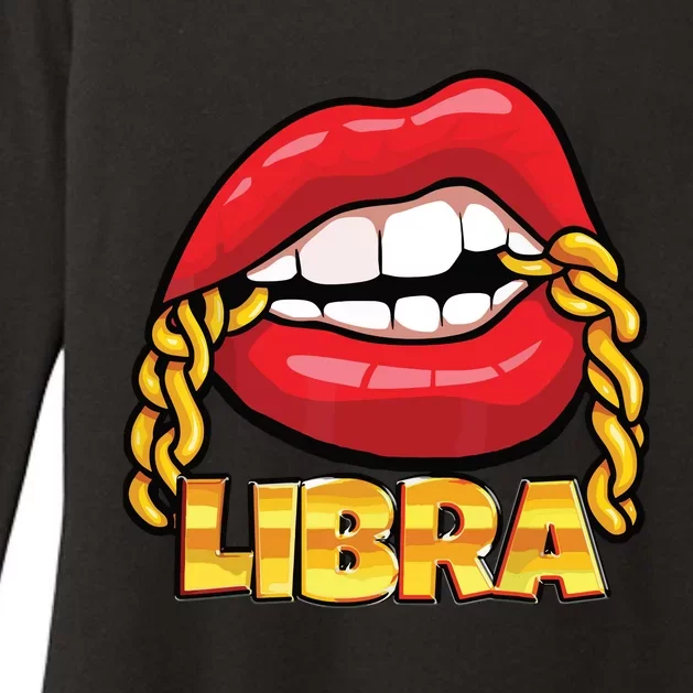 Juicy Lips Gold Chain Libra Zodiac Sign Womens CVC Long Sleeve Shirt