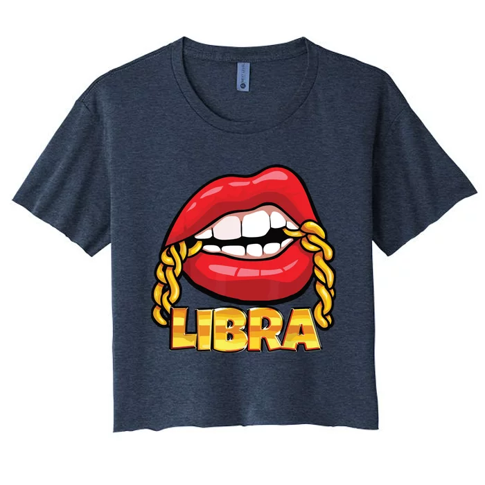 Juicy Lips Gold Chain Libra Zodiac Sign Women's Crop Top Tee