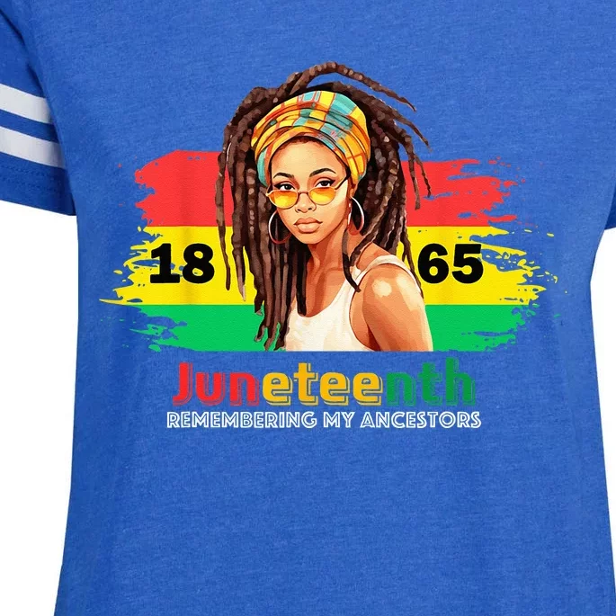 Juneteenth Loc'd Hair Black Wo Remembering My Ancestors Enza Ladies Jersey Football T-Shirt