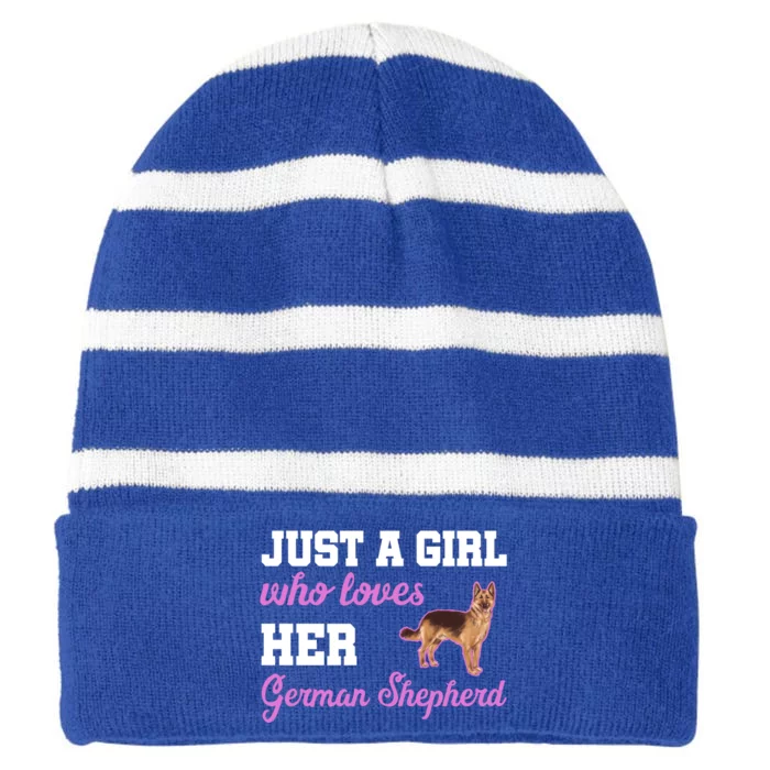 Just Loves Her Ger Shepherd Dog Lover Gift Striped Beanie with Solid Band