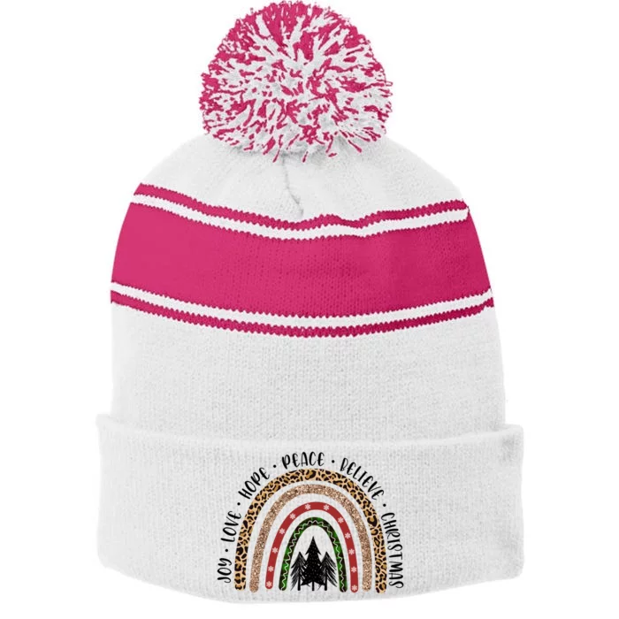 Joy Love Hope Peace Believe Christmas Stripe Pom Pom Beanie