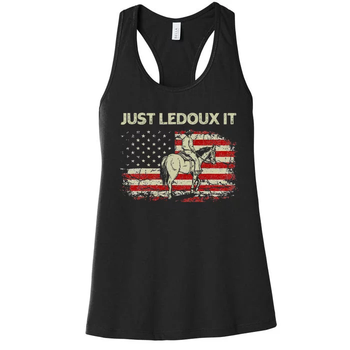 Just Ledoux It Cow Whiskey Wine Lover Vintage USA Flag Women's Racerback Tank