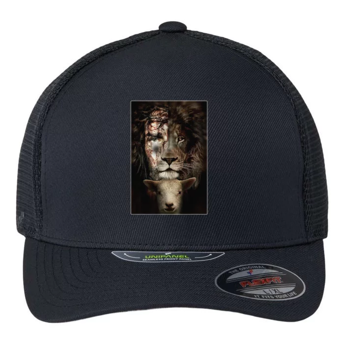 Jesus Lion Lamb Christian Lover Flexfit Unipanel Trucker Cap