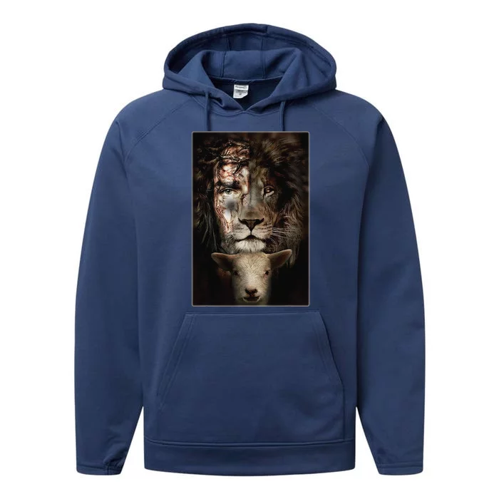 Jesus Lion Lamb Christian Lover Performance Fleece Hoodie