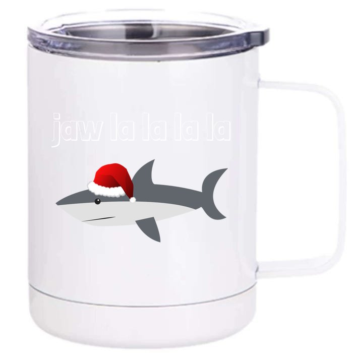 Jaw La La La La Christmas Shark Wearing Santa Hat Image Gift Front & Back 12oz Stainless Steel Tumbler Cup