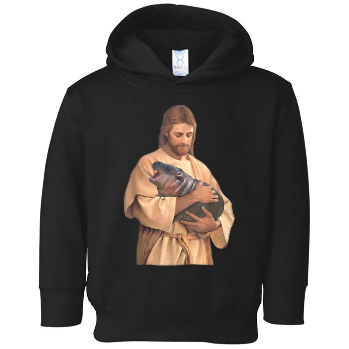 Jesus Loves Moo Deng Bouncy Pig Cute Baby Hippo Meme Toddler Hoodie