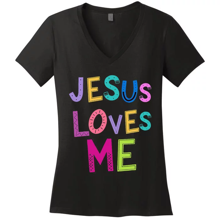 Jesus Loves Me Religious Christian Catholic Church Prayer Women's V-Neck T-Shirt