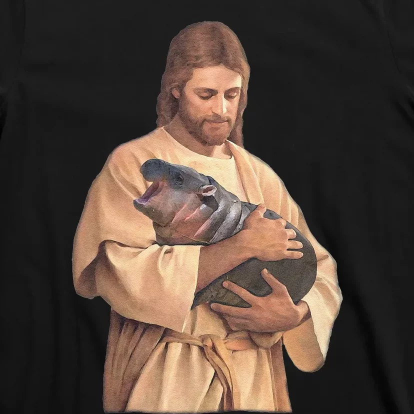 Jesus Loves Moo Deng Bouncy Pig Cute Baby Hippo Meme T-Shirt