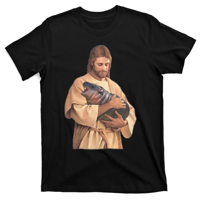 Jesus Loves Moo Deng Bouncy Pig Cute Baby Hippo Meme T-Shirt