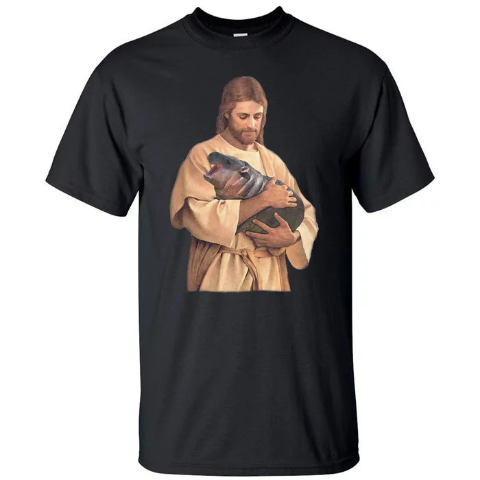 Jesus Loves Moo Deng Bouncy Pig Cute Baby Hippo Meme Tall T-Shirt