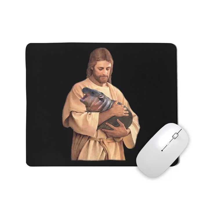 Jesus Loves Moo Deng Bouncy Pig Cute Baby Hippo Meme Mousepad