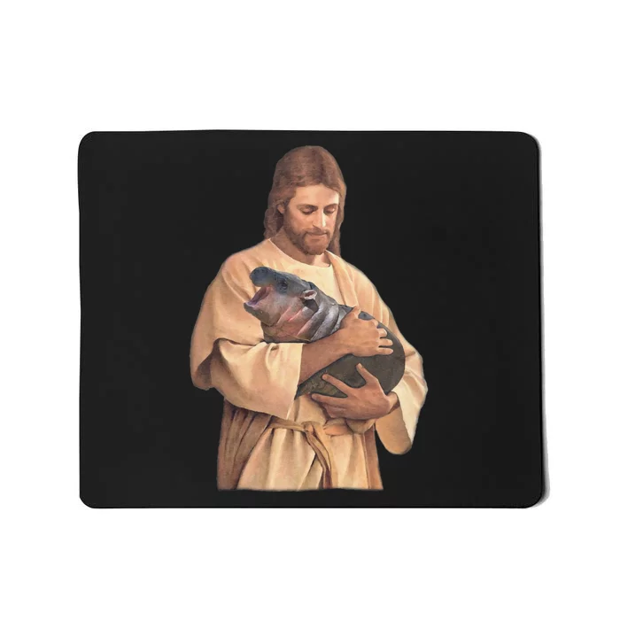 Jesus Loves Moo Deng Bouncy Pig Cute Baby Hippo Meme Mousepad