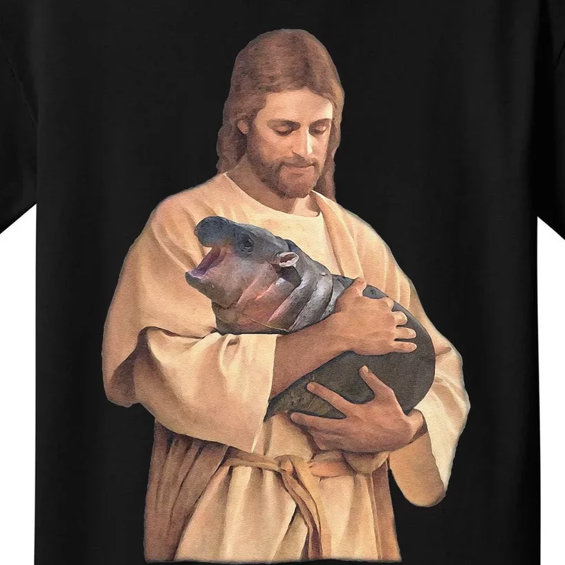 Jesus Loves Moo Deng Bouncy Pig Cute Baby Hippo Meme Kids T-Shirt