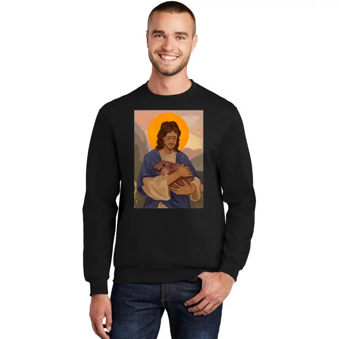 Jesus Loves Moo Deng Bouncy Pig Cute Baby Hippo Meme Tall Sweatshirt