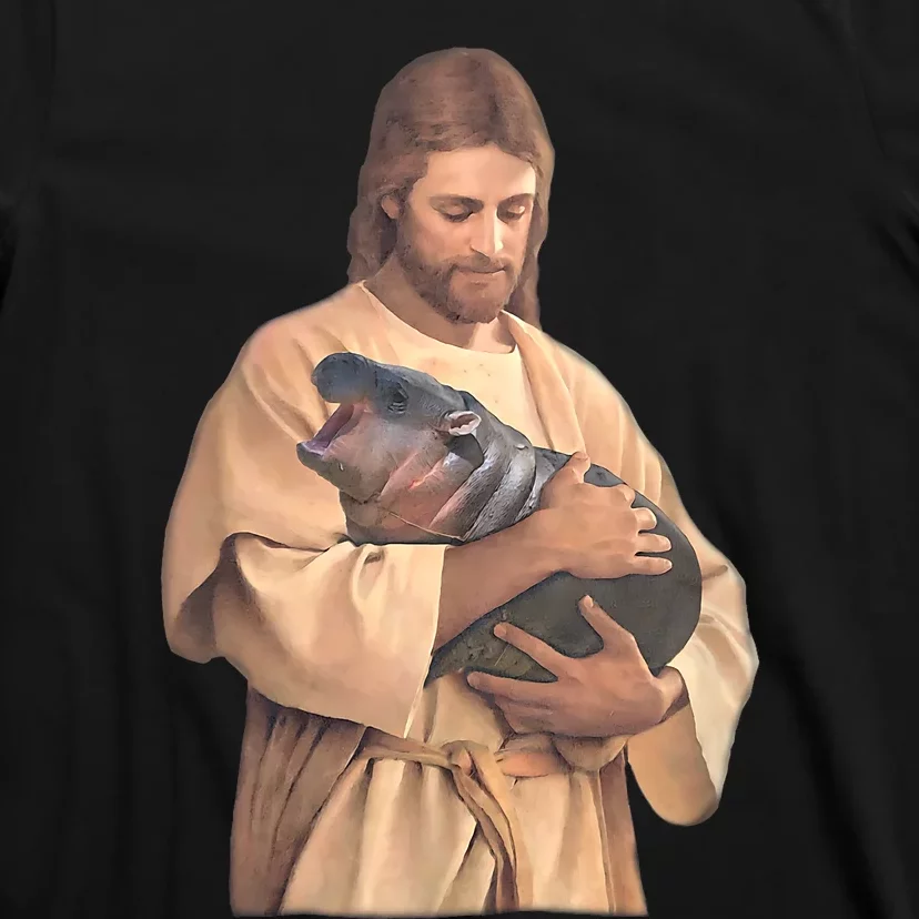 Jesus Loves Moo Deng Bouncy Pig Cute Baby Hippo Meme T-Shirt