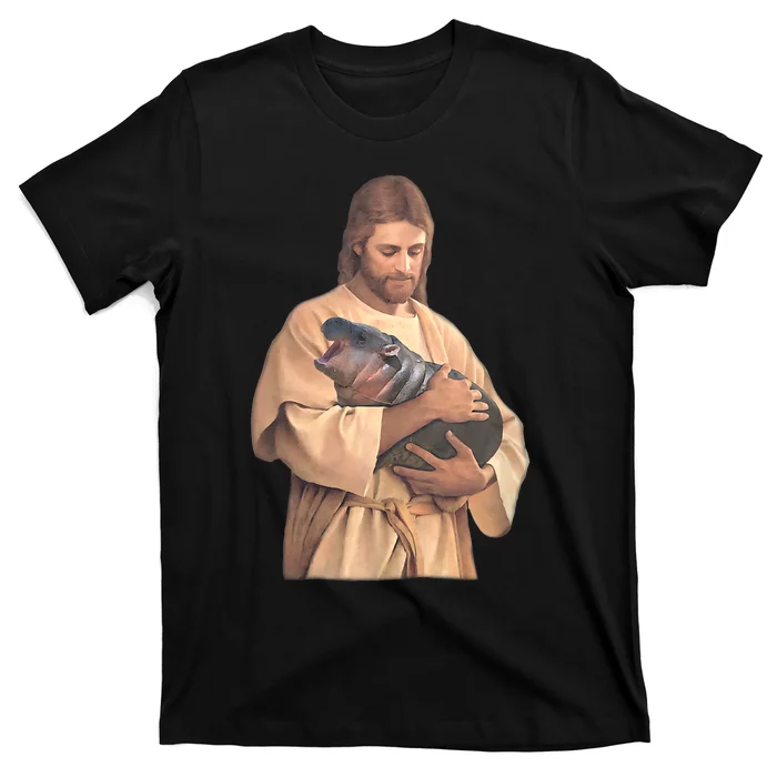 Jesus Loves Moo Deng Bouncy Pig Cute Baby Hippo Meme T-Shirt