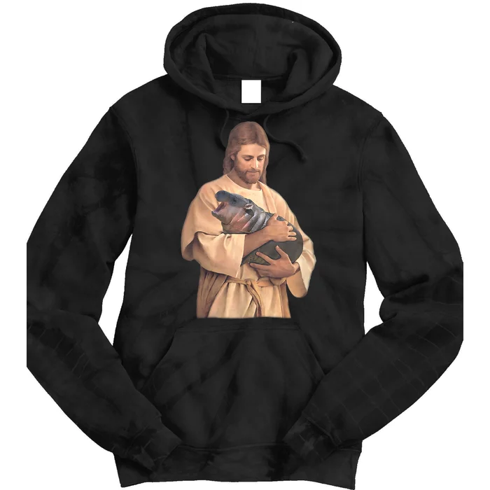 Jesus Loves Moo Deng Bouncy Pig Cute Baby Hippo Meme Tie Dye Hoodie