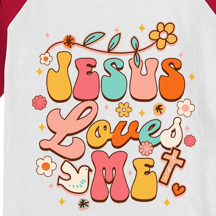 Jesus Loves Me Groovy Christian God Lover Religious Baby Kids Colorblock Raglan Jersey