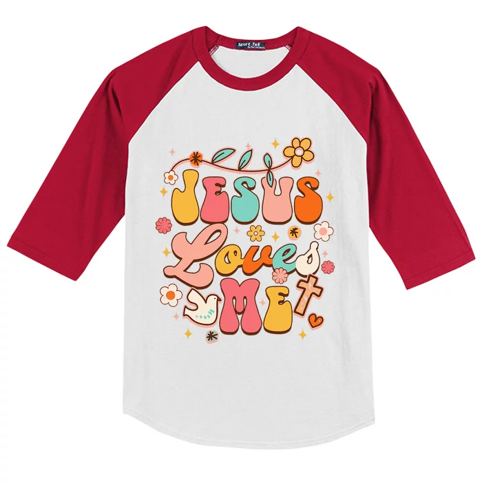 Jesus Loves Me Groovy Christian God Lover Religious Baby Kids Colorblock Raglan Jersey