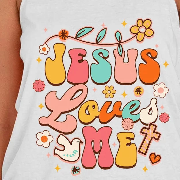 Jesus Loves Me Groovy Christian God Lover Religious Baby Women's Knotted Racerback Tank