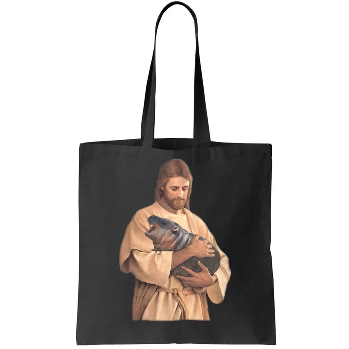 Jesus Loves Moo Deng Bouncy Pig Cute Baby Hippo Meme Tote Bag