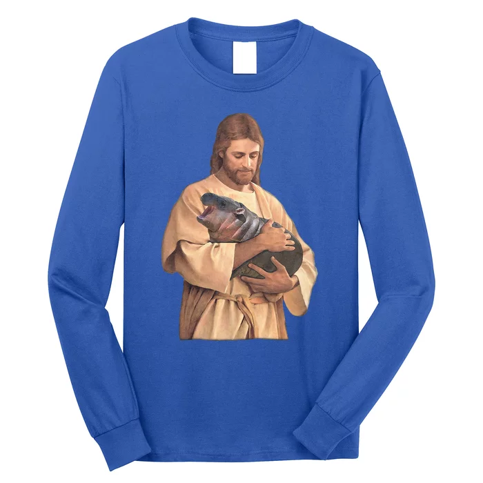 Jesus Loves Moo Deng Bouncy Pig Long Sleeve Shirt