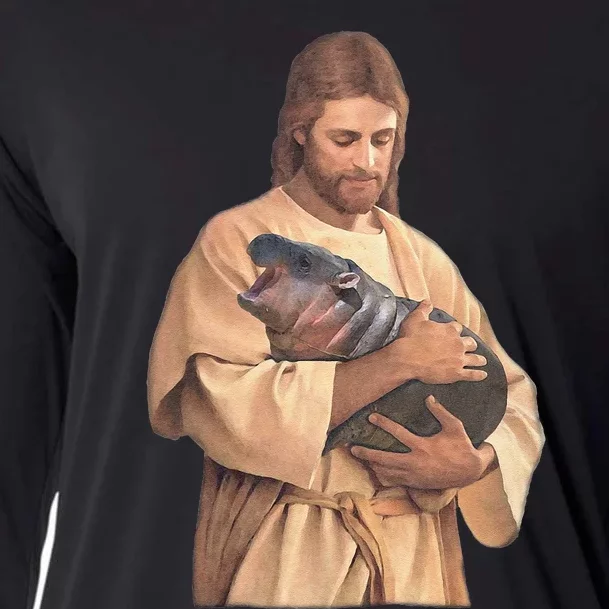 Jesus Loves Moo Deng Bouncy Pig Cute Baby Hippo Meme Gift Cooling Performance Long Sleeve Crew