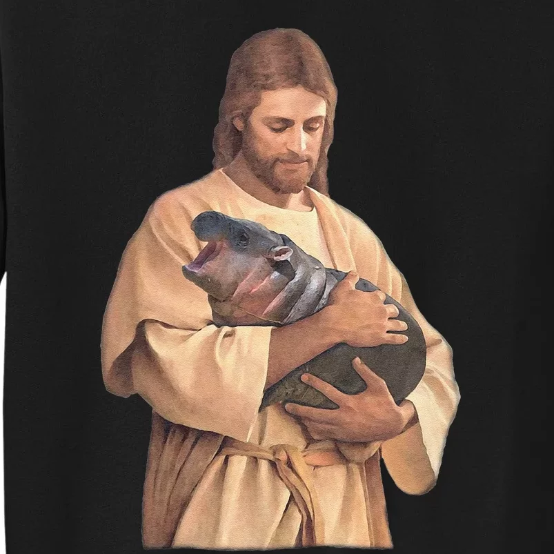 Jesus Loves Moo Deng Bouncy Pig Cute Baby Hippo Meme Gift Tall Sweatshirt