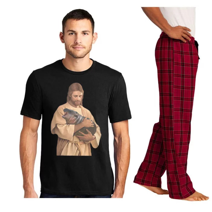 Jesus Loves Moo Deng Bouncy Pig Cute Baby Hippo Meme Pajama Set