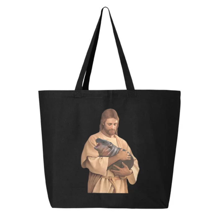 Jesus Loves Moo Deng Bouncy Pig Cute Baby Hippo Meme 25L Jumbo Tote