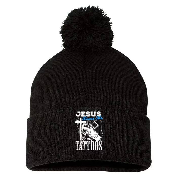 Jesus Loves Me And My Tattoos Pom Pom 12in Knit Beanie