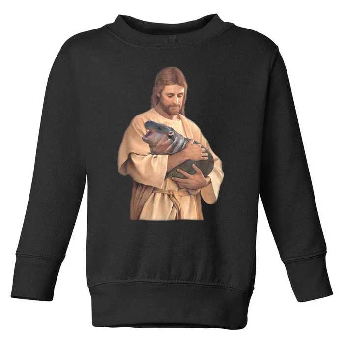 Jesus Loves Moo Deng Bouncy Pig Cute Baby Hippo Meme Toddler Sweatshirt